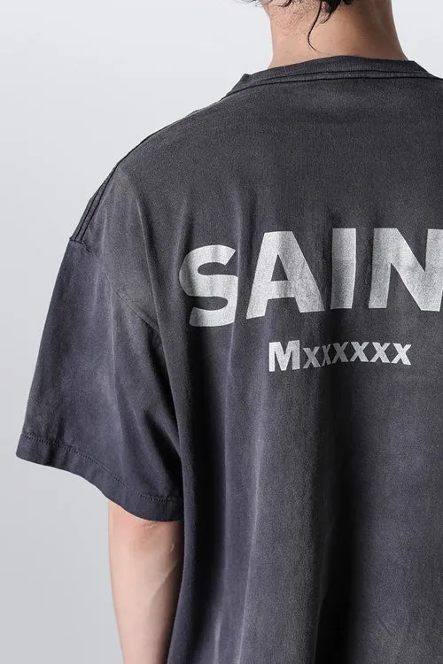 SAINT Mxxxxxx × EVANGELION NEON GNSIS TEE/BLK co-branded Neon Genesis Evangelion distressed short-sleeves, washed black S-XL, vintage NEW VINTAGE, top printing technology, garment dyeing, re-washed, distressed, correct co-branded main mark/washing mark
